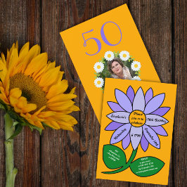 Invitación Naranja 50.º cumpleaños Sencillo Girasol Púrpura