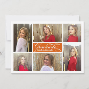 Invitación Naranja 6-Collage de fotos Personalizado Graduació
