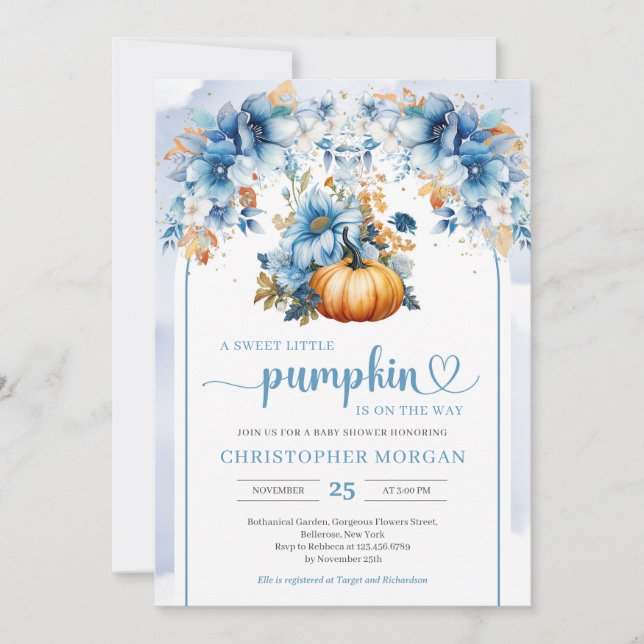 Invitación Naranja acuarela calabaza polvoriento arco de flor (Anverso)