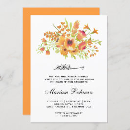 Invitación Naranja acuarela Floral Baby Girl Aqiqah