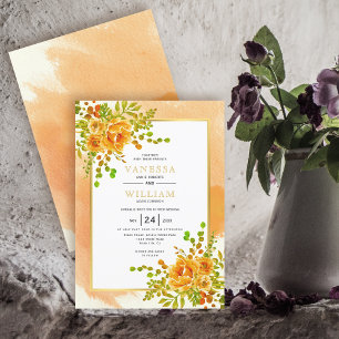 Invitación Naranja acuarela flores boda floral