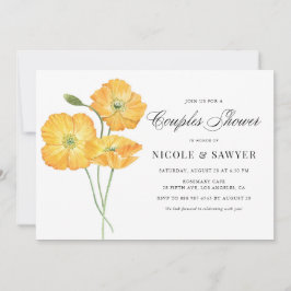 Invitación Naranja acuarela Flores de amapola Ducha de pareja