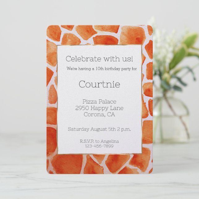 Invitación Naranja acuarela Giraffe Imprimir cumpleaños (Anverso de pie)