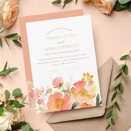 Invitación Naranja acuarela moderna Boda floral de durazno