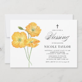 Invitación Naranja acuarela Poppies Bendición Floral del bebé
