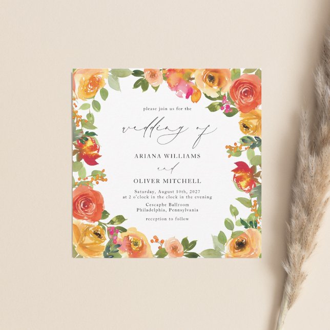 Invitación Naranja acuarela y Boda floral rojo (Subido por el creador)