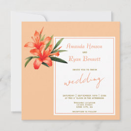 Invitación Naranja Adelfa Acuarela Flor Floral Boda