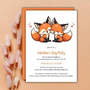 Invitación Naranja Adorable Fox El día de San Valentín Fiesta