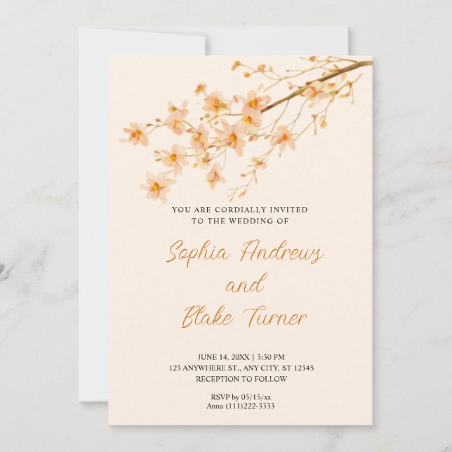 Invitación Naranja al atardecer Flores silvestres Boda de cre (Anverso)