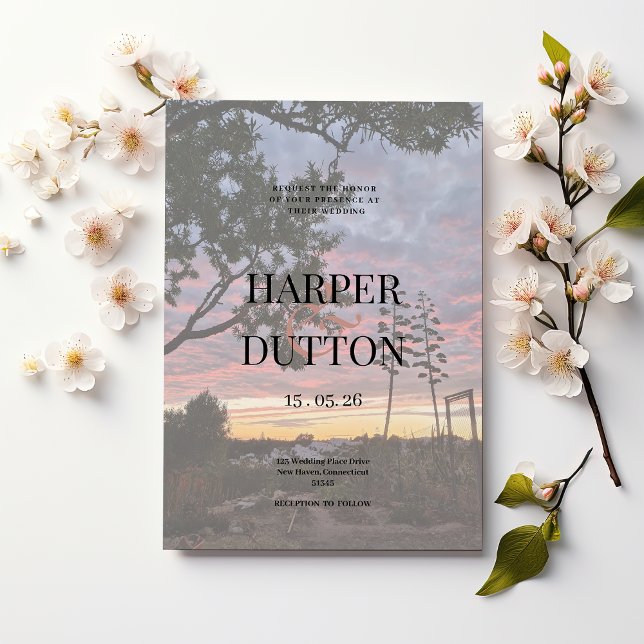 Invitación Naranja al sol amarillo hermoso boda del campo (Sunset orange yellow beautiful countryside wedding)