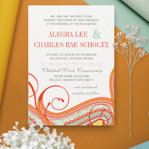 Invitación Naranja amarillo Aqua Mint Persimmon Paisley Boda