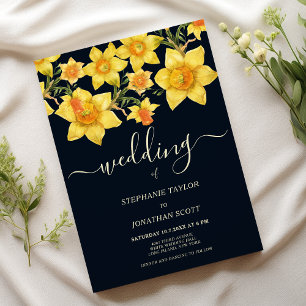 Invitación Naranja amarillo azul marino daffodils boda floral