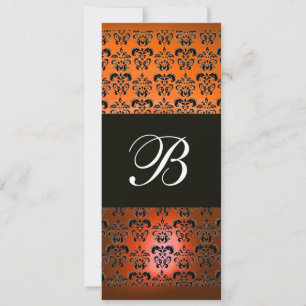 Invitación Naranja AMARILLO BLACK DAMASK MONOGRAM ,blanco