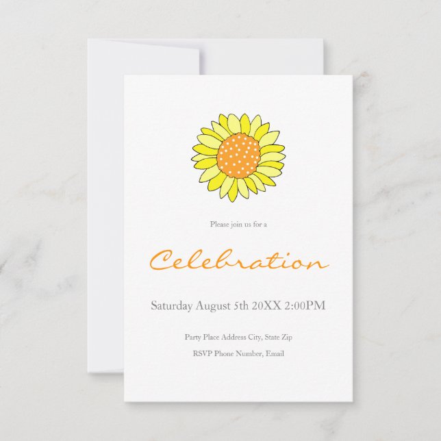 Invitación Naranja amarillo dibujado mano giratoria girasol (Anverso)