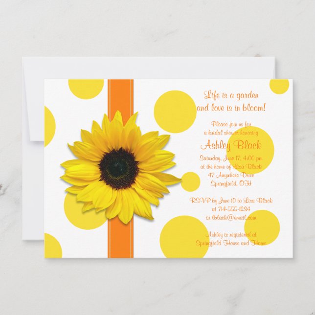 Invitación Naranja amarillo girasol Polka Dot Bridal Shower (Anverso)