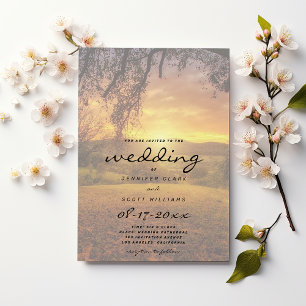 Invitación Naranja amarillo hermosa puesta de sol boda