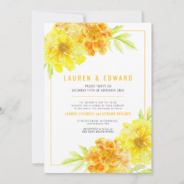 Invitación Naranja amarillo marrón boda de flores acuarelas