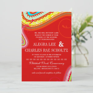 Invitación Naranja amarillo moderno Aqua Mint Boda Red Paisle
