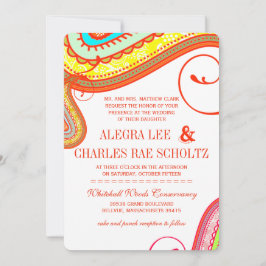 Invitación Naranja amarillo moderno Aqua Mint Paisley Boda