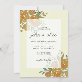Invitación Naranja Amarillo Peonies y Rosas Boda