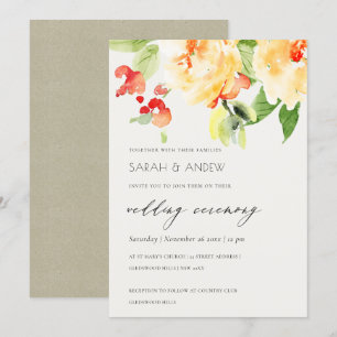INVITACIÓN NARANJA AMARILLO ROJO ROSA COLOR DE AGUA BODA FLOR