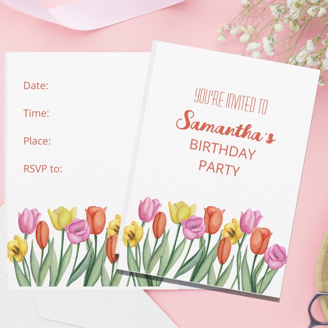 Invitación Naranja amarillo rosa Tulipanes florales (Subido por el creador)