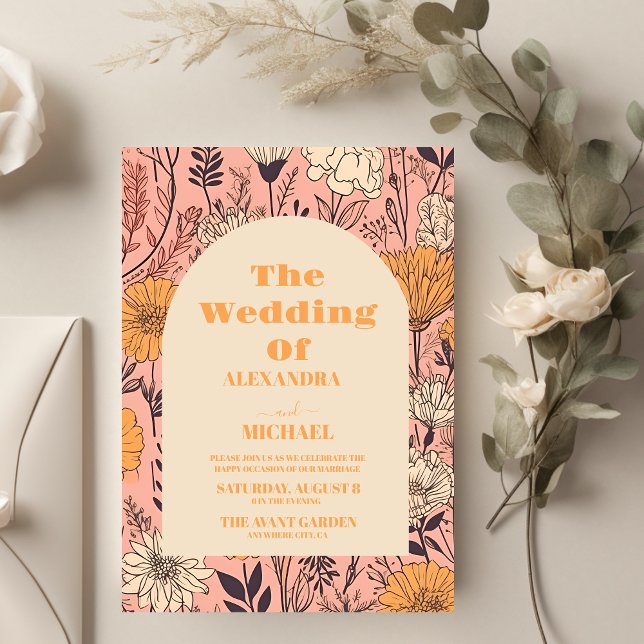 Invitación Naranja amarillo rosado Boda Wildflowers (Subido por el creador)