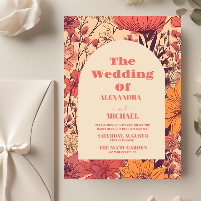 Invitación Naranja amarillo rosado Boda Wildflowers (Subido por el creador)