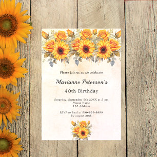 Invitación Naranja amarillo rústico con flores solares de cum