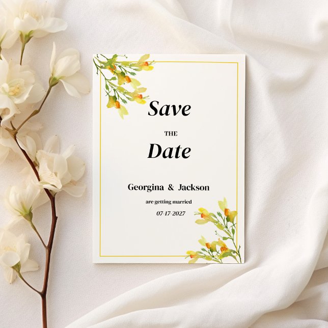 Invitación Naranja amarillo verde primavera floral Guardar la (Yellow orange green spring floral Save the Date )