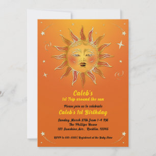 Invitación Naranja Amarillo Viaje Alrededor del Sol Cumpleaño