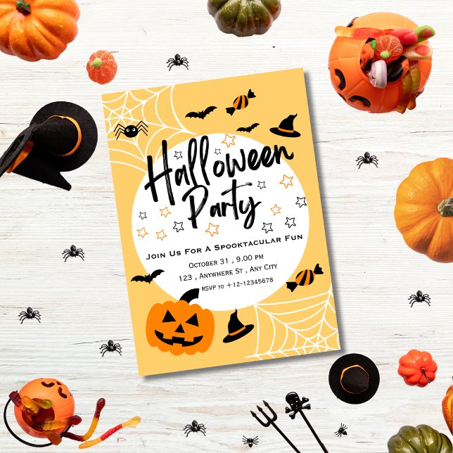 Invitación Naranja amarillo vibrante lindo Halloween Spooktac (Subido por el creador)