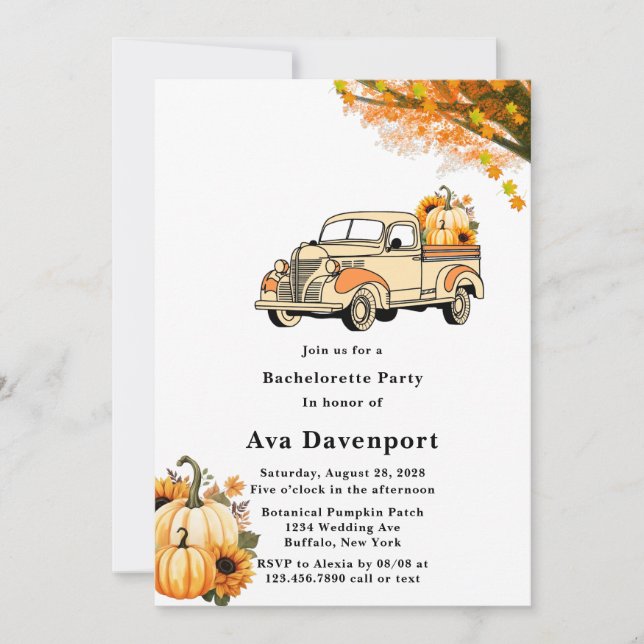 Invitación Naranja amarillo Vintage Truck Bachelorette Party (Anverso)