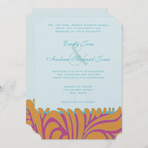 Invitación Naranja aplastado Aqua Fuchsia se balancea con pla