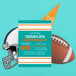 Invitación Naranja Aqua y equipo blanco Cumpleaños