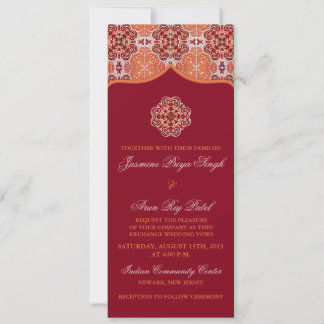 Invitación Naranja árabe Boda indio rojo longitud del té