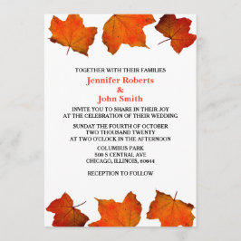 Invitación Naranja ardiente de hojas de otoño maple Boda blan