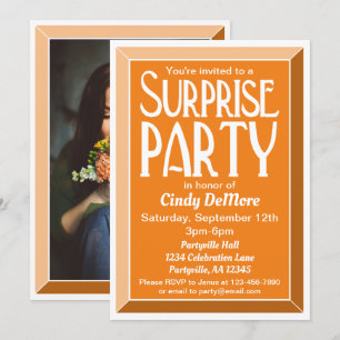 Invitación Naranja Art Deco Foto Fiesta de sorpresa de cumple