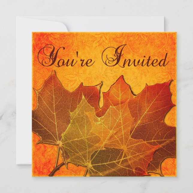 Invitación Naranja Autumn deja Personalizado de Acción de Gra (Anverso)