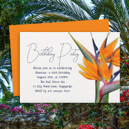 Invitación Naranja Ave de cumpleaños de flores de paraíso Adu