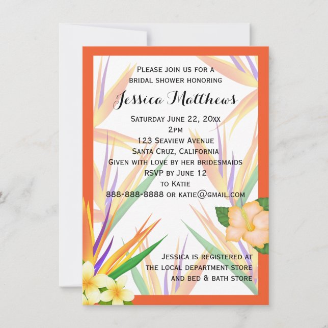 Invitación Naranja Ave del Paraíso: Boda de la Ducha Bridal (Anverso)