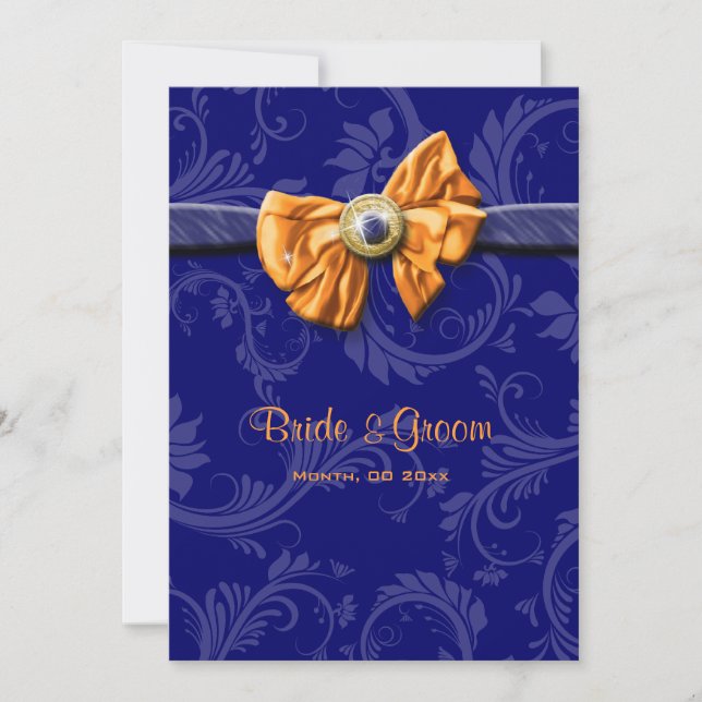 Invitación Naranja azul boda PERSONALIZADO floral (Anverso)