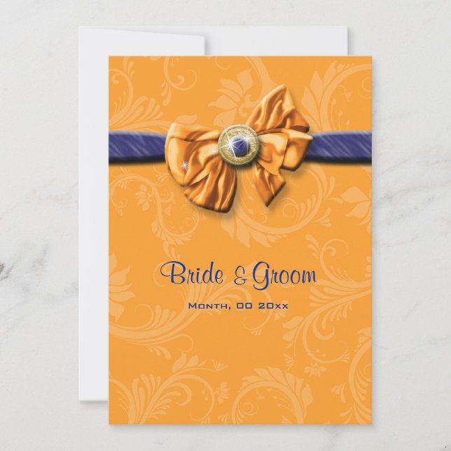 Invitación Naranja azul boda PERSONALIZADO floral (Anverso)