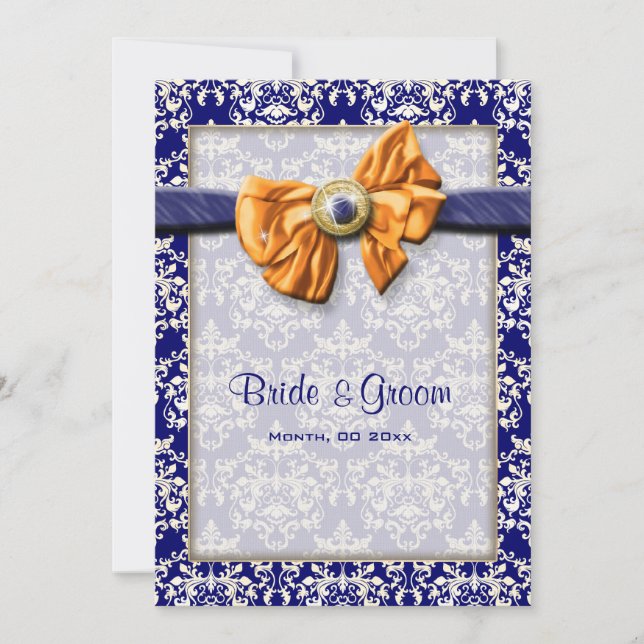 Invitación naranja azul boda PERSONALIZADO floral (Anverso)