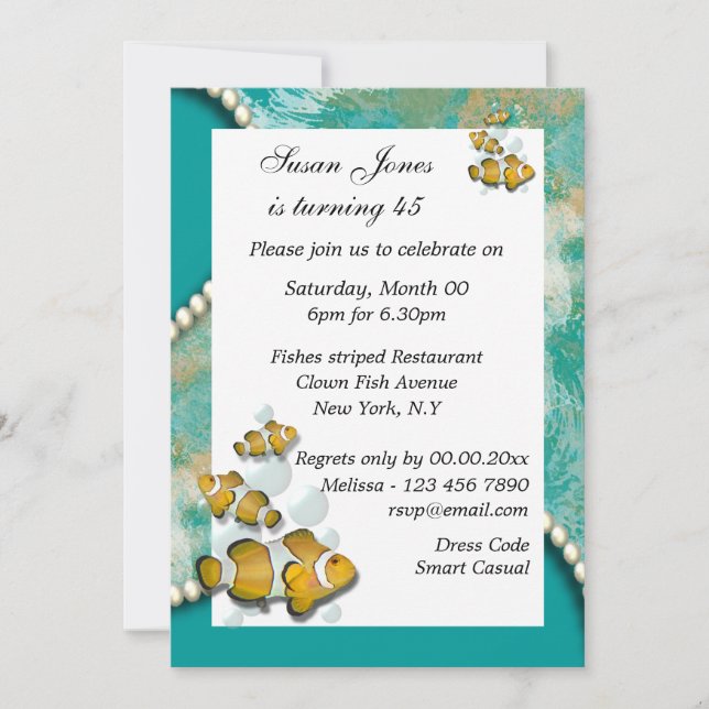 Invitación naranja Azul cumpleaños de playa PERSONALIZA (Anverso)