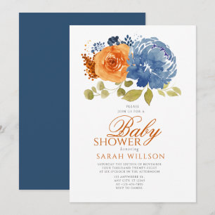 Invitación Naranja azul de la marina Boho Fall Floral Baby Sh