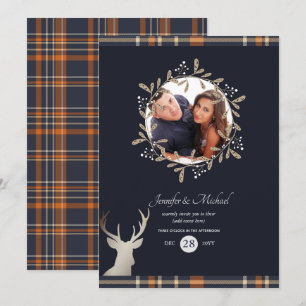 Invitación Naranja Azul de la Marina Tartan Stag FOTO CUALQUI