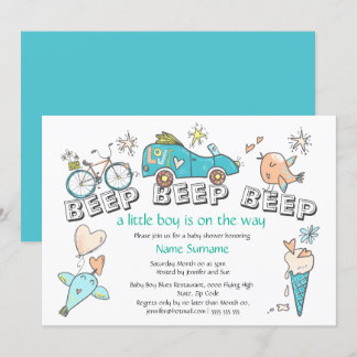 Invitación naranja azul de viaje de la ducha de bebé de coche