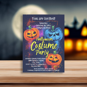 Invitación Naranja azul Jack-O-Lantern Fiesta de disfraces de