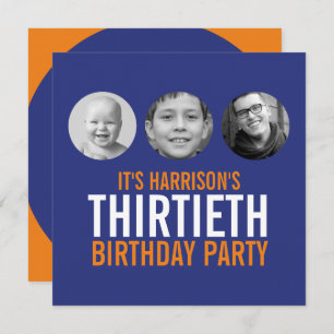 Invitación Naranja azul oscuro cumpleaños 30 de fotos